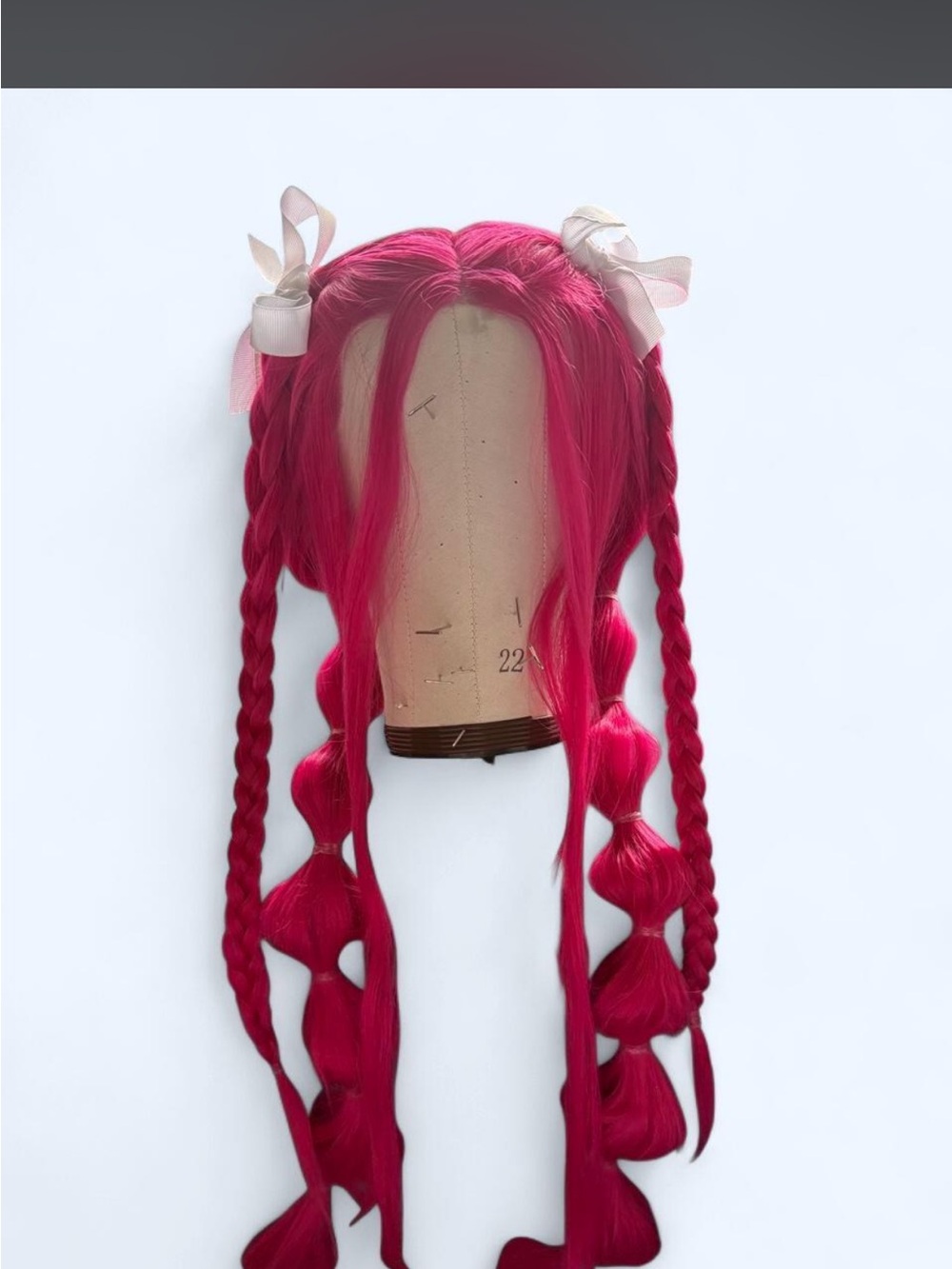 Lace Front Hot Pink Braided Wig with Ribbon Accents - Women Hair